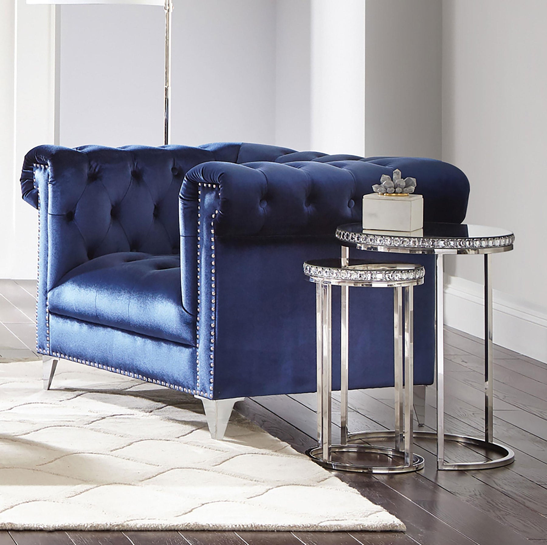 Bleker Tufted Tuxedo Arm Chair Blue Half Price Furniture