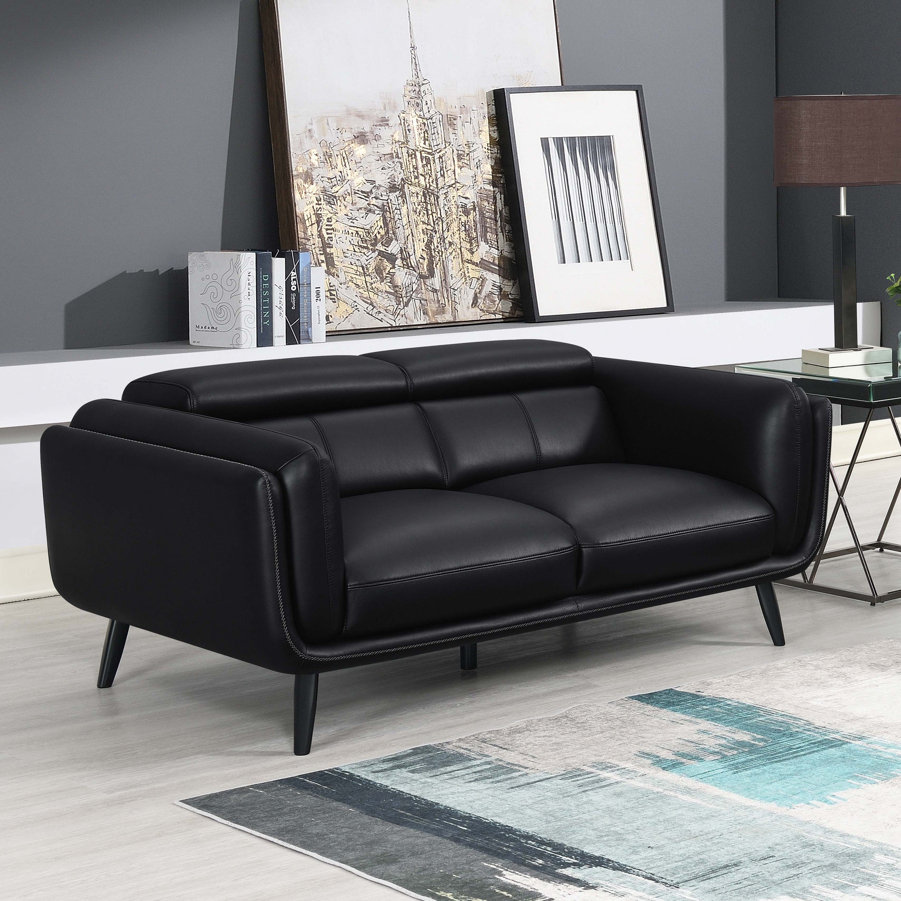 Shania Track Arms Loveseat with Tapered Legs Black Half Price Furniture