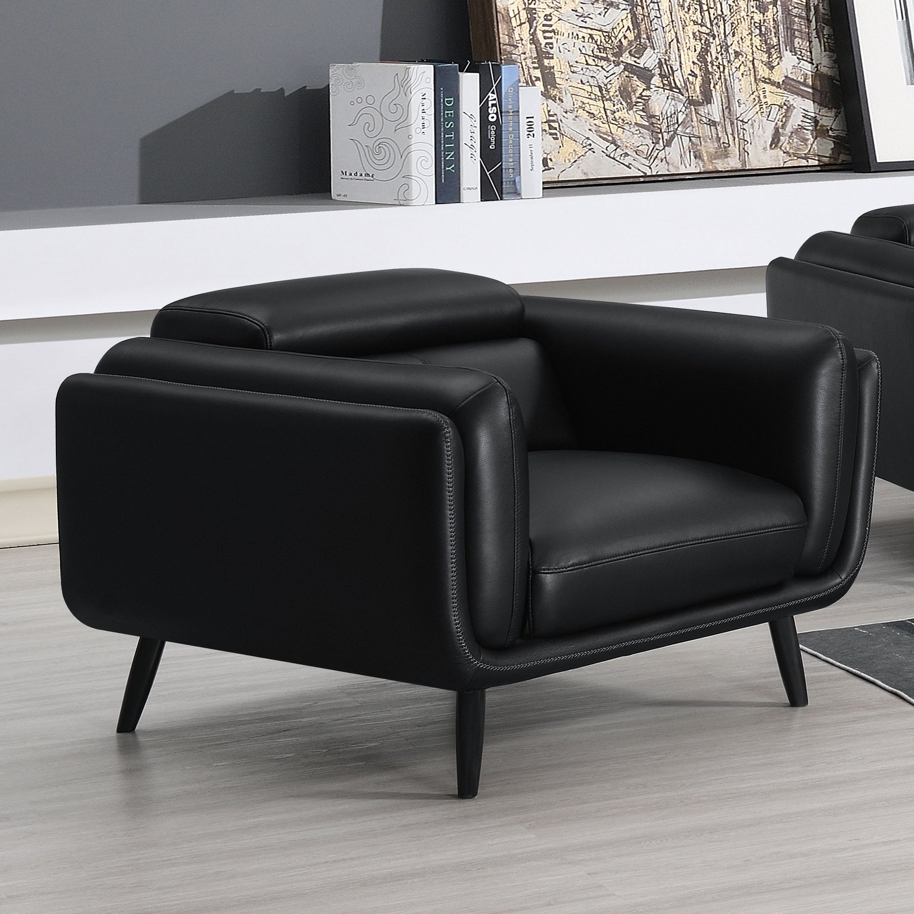 Shania Track Arms Chair with Tapered Legs Black Half Price Furniture