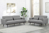 Blake Upholstered Living Room Set with Track Arms Sharkskin and Dark Brown Half Price Furniture