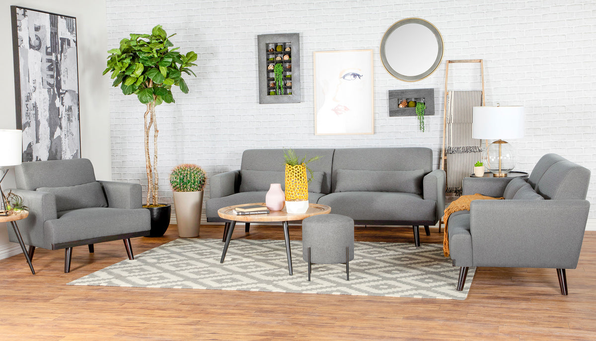 Blake Upholstered Living Room Set with Track Arms Sharkskin and Dark Brown  Half Price Furniture