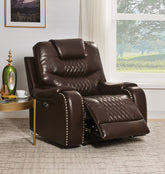 Braylon Brown PU Recliner (Power Motion) Half Price Furniture