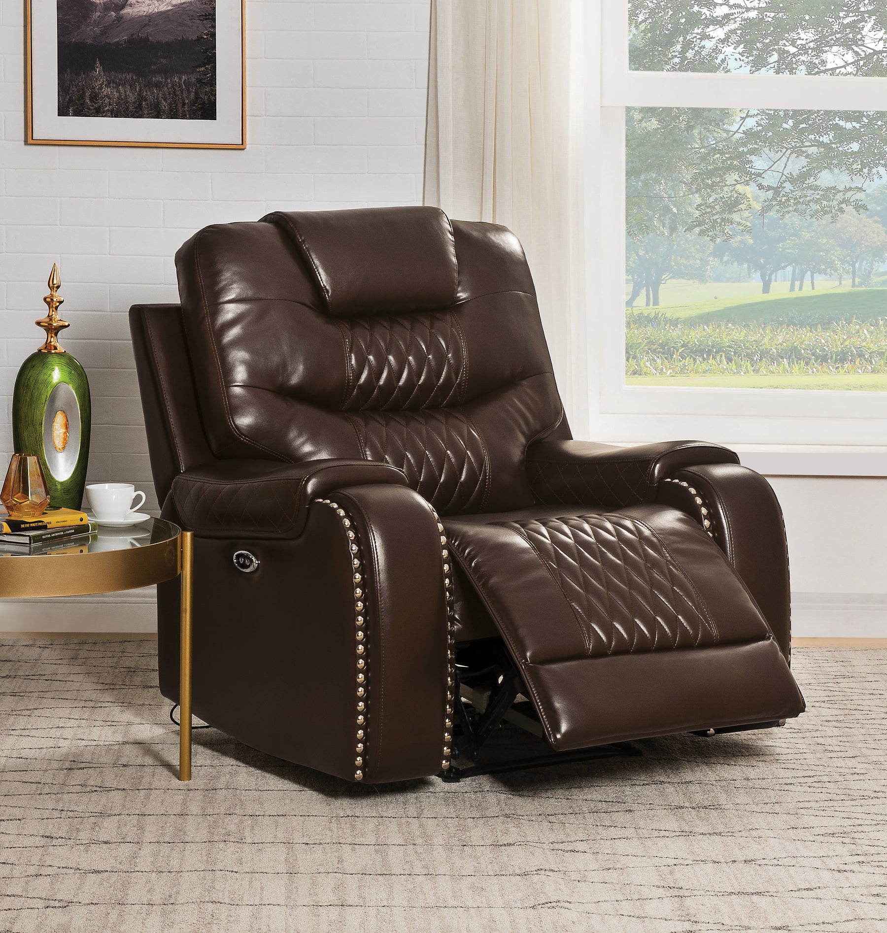 Braylon Brown PU Recliner (Power Motion)  Half Price Furniture