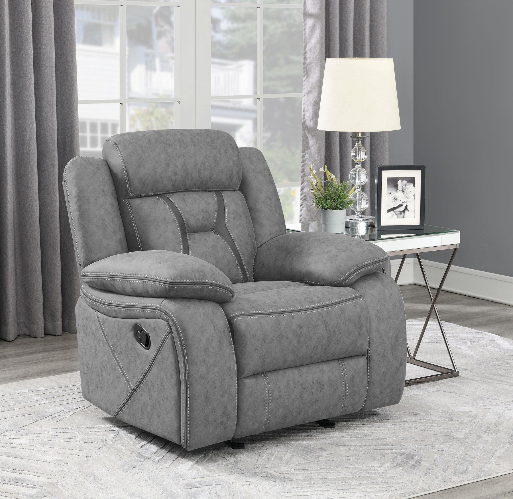 Higgins Overstuffed Upholstered Glider Recliner Grey Half Price Furniture