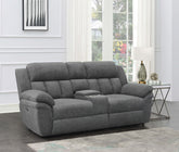 Bahrain Upholstered Power Loveseat with Console Charcoal Half Price Furniture