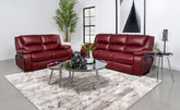 Camila Upholstered Reclining Sofa Set Red Faux Leather Half Price Furniture