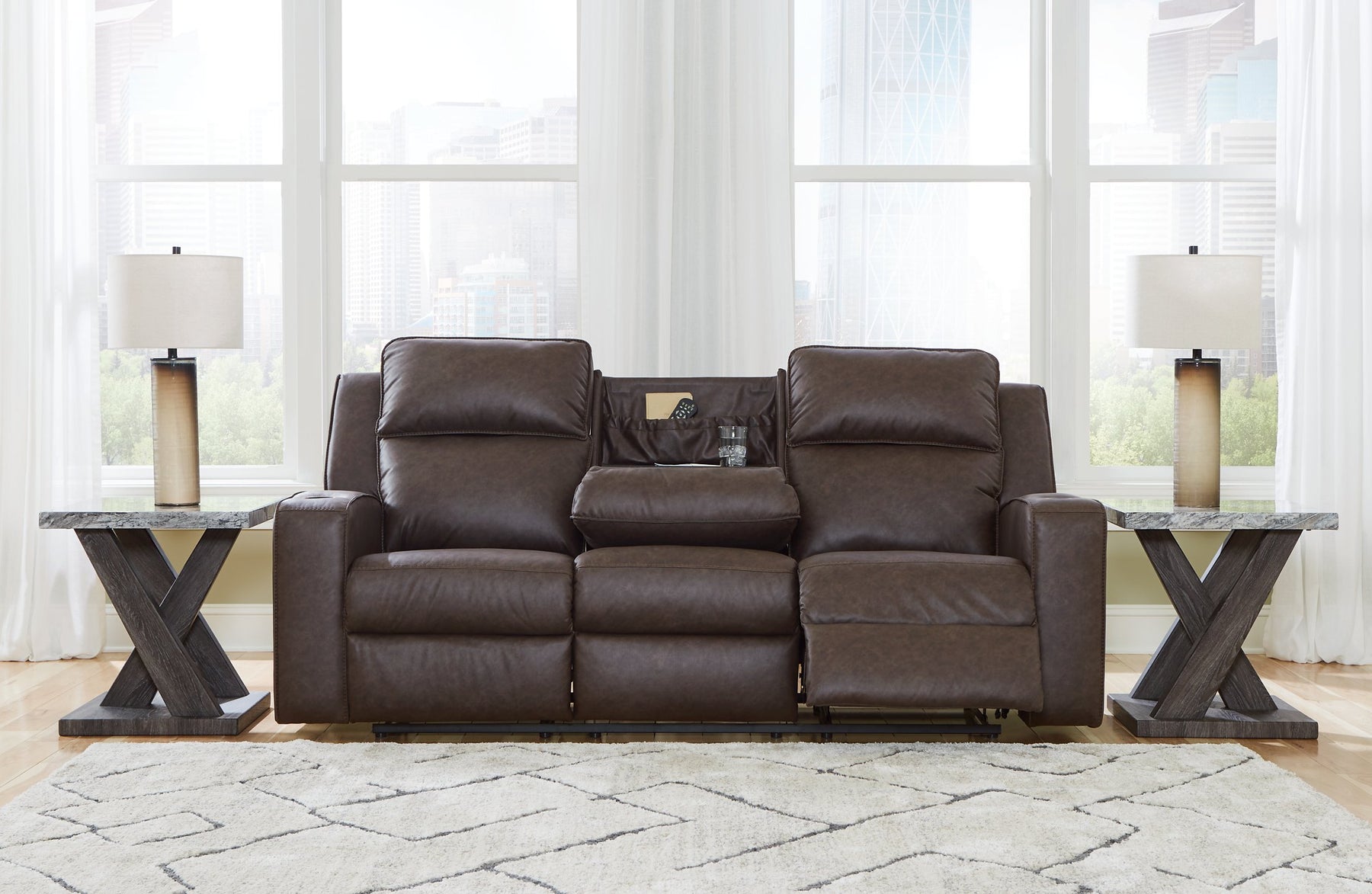 Lavenhorne Reclining Sofa with Drop Down Table - Half Price Furniture