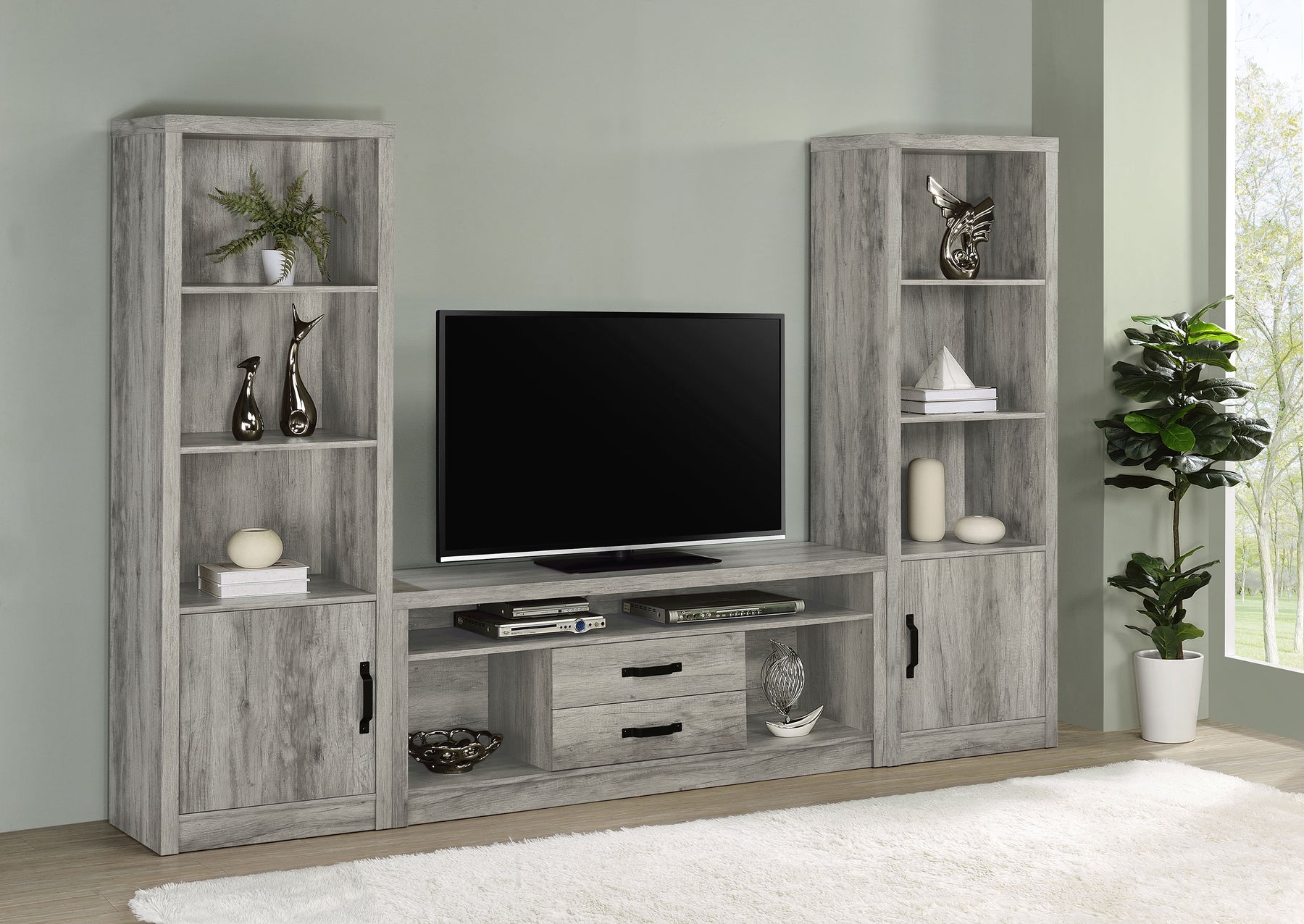 Burke 3-piece Entertainment Center Grey Driftwood Half Price Furniture