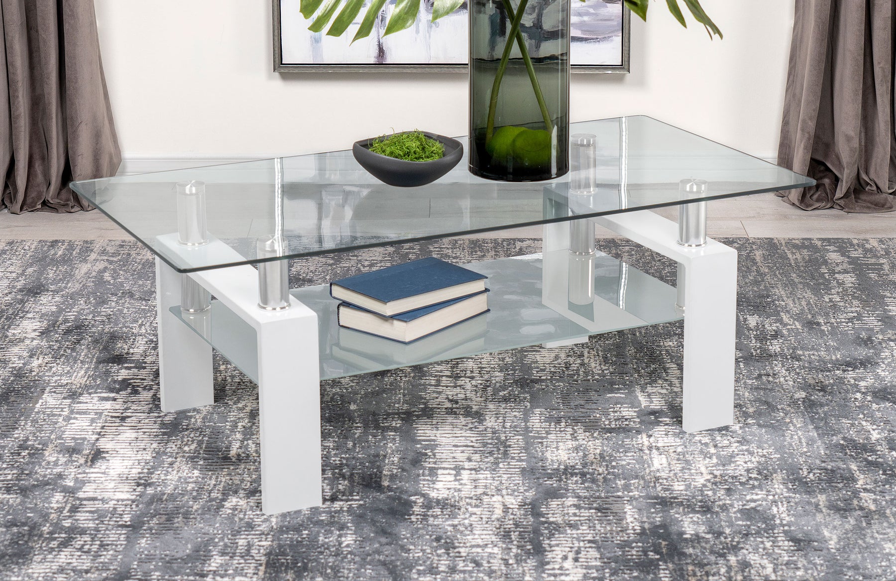 Dyer Rectangular Glass Top Coffee Table With Shelf White Half Price Furniture