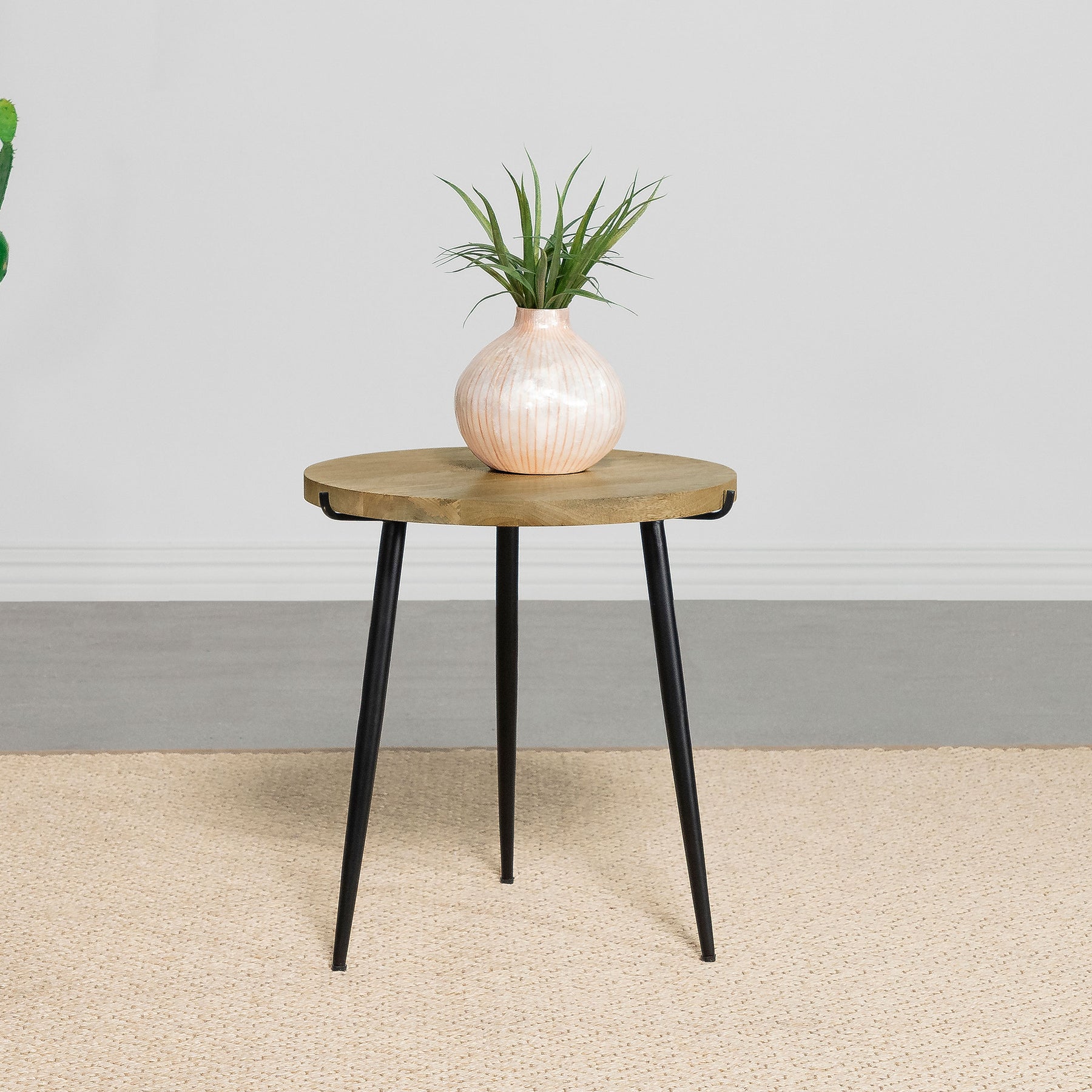 Pilar Round Solid Wood Top End Table Natural and Black Half Price Furniture