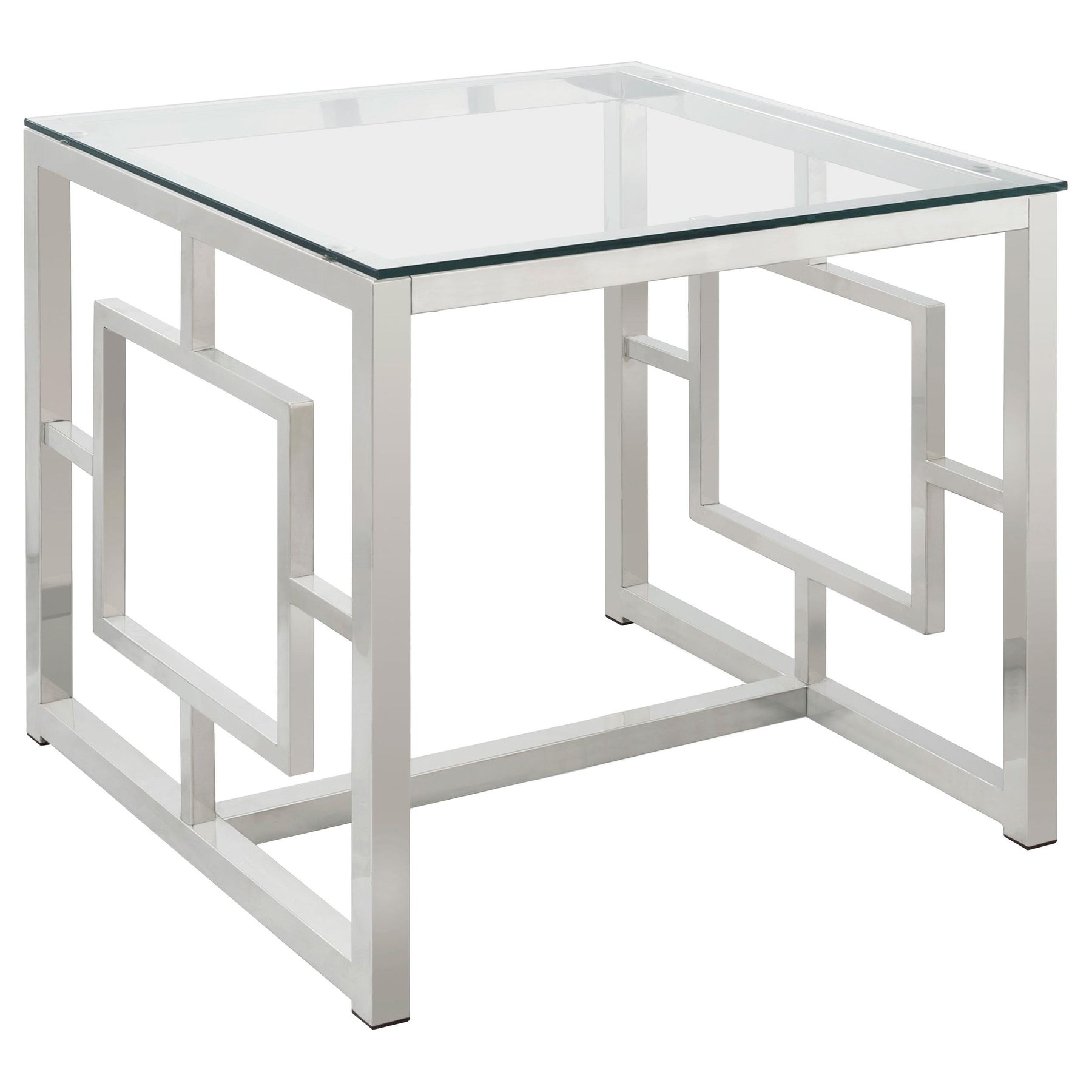 Merced Square Tempered Glass Top End Table Nickel Half Price Furniture