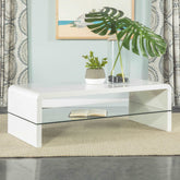 Airell Rectangular Coffee Table with Glass Shelf White High Gloss Half Price Furniture