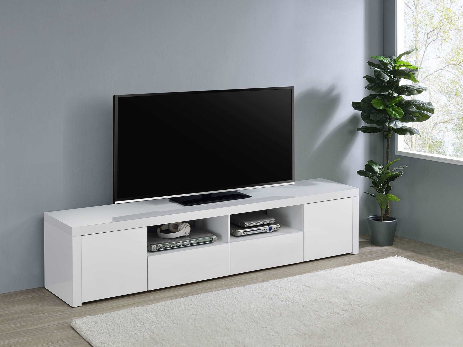 Jude 2-door 79" TV Stand With Drawers White High Gloss - TV Stand - Half Price Furniture