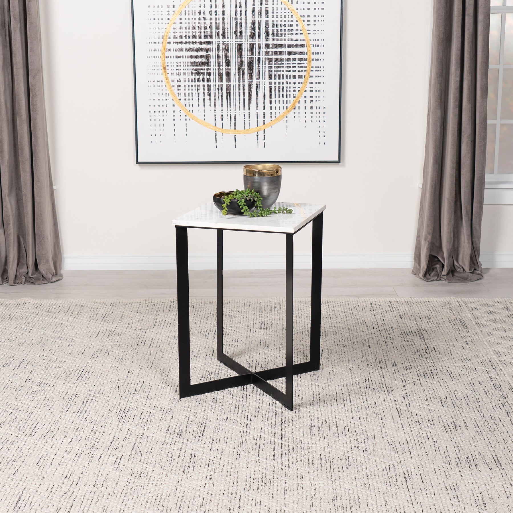 Tobin Square Marble Top End Table White and Black Half Price Furniture