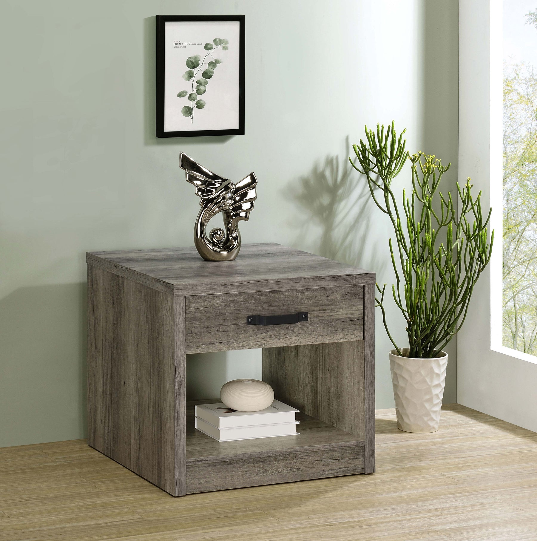 Felix 1-drawer Square Engineered Wood End Table Grey Driftwood Half Price Furniture