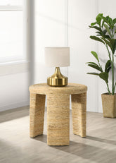 Artina Woven Rattan Round End Table Natural Brown Half Price Furniture