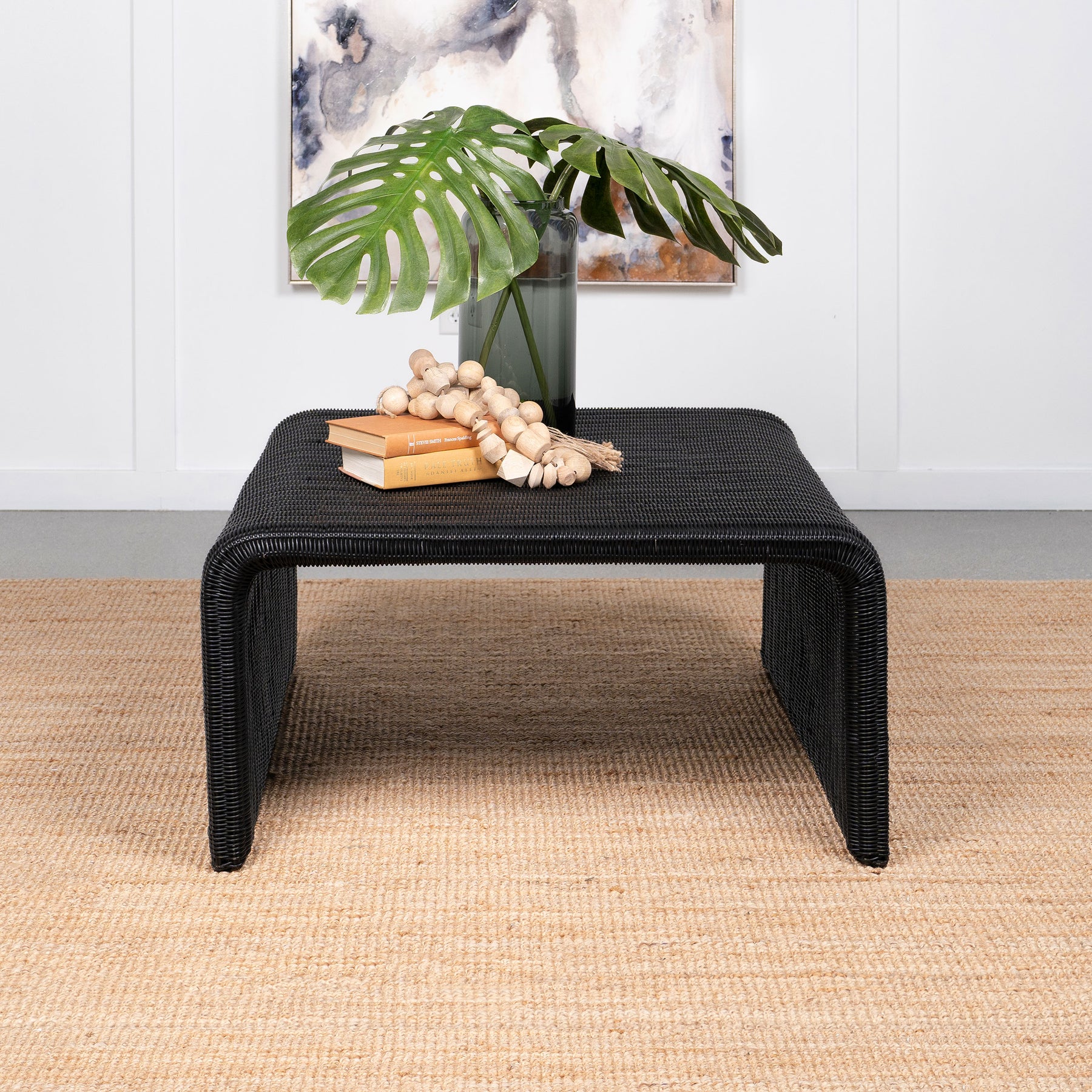 Cahya Woven Rattan Sqaure Coffee Table Black Half Price Furniture