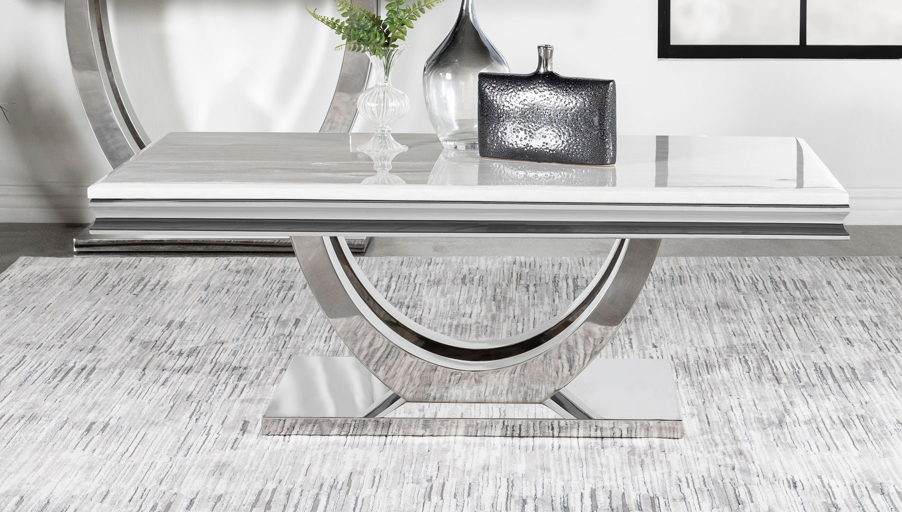 Kerwin U-base Rectangle Coffee Table White and Chrome - Half Price Furniture