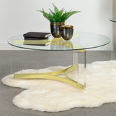 Janessa Round Glass Top Coffee Table With Acrylic Legs Clear and Matte Brass Half Price Furniture