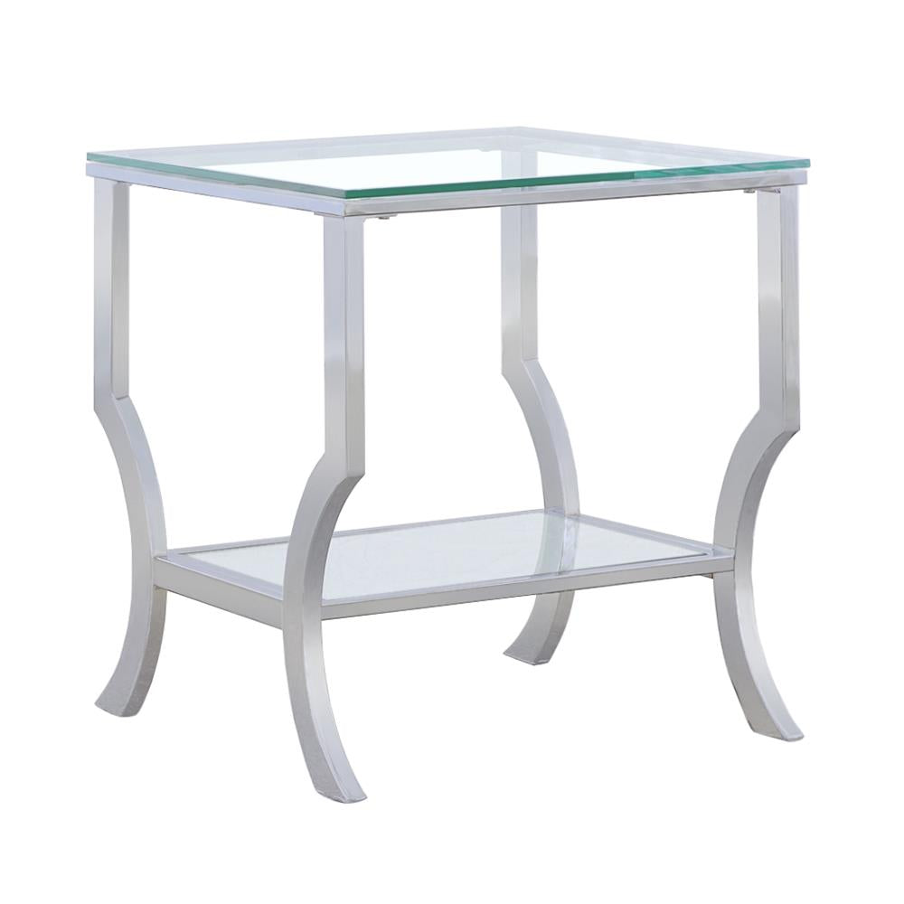 Saide Square End Table with Mirrored Shelf Chrome  Half Price Furniture