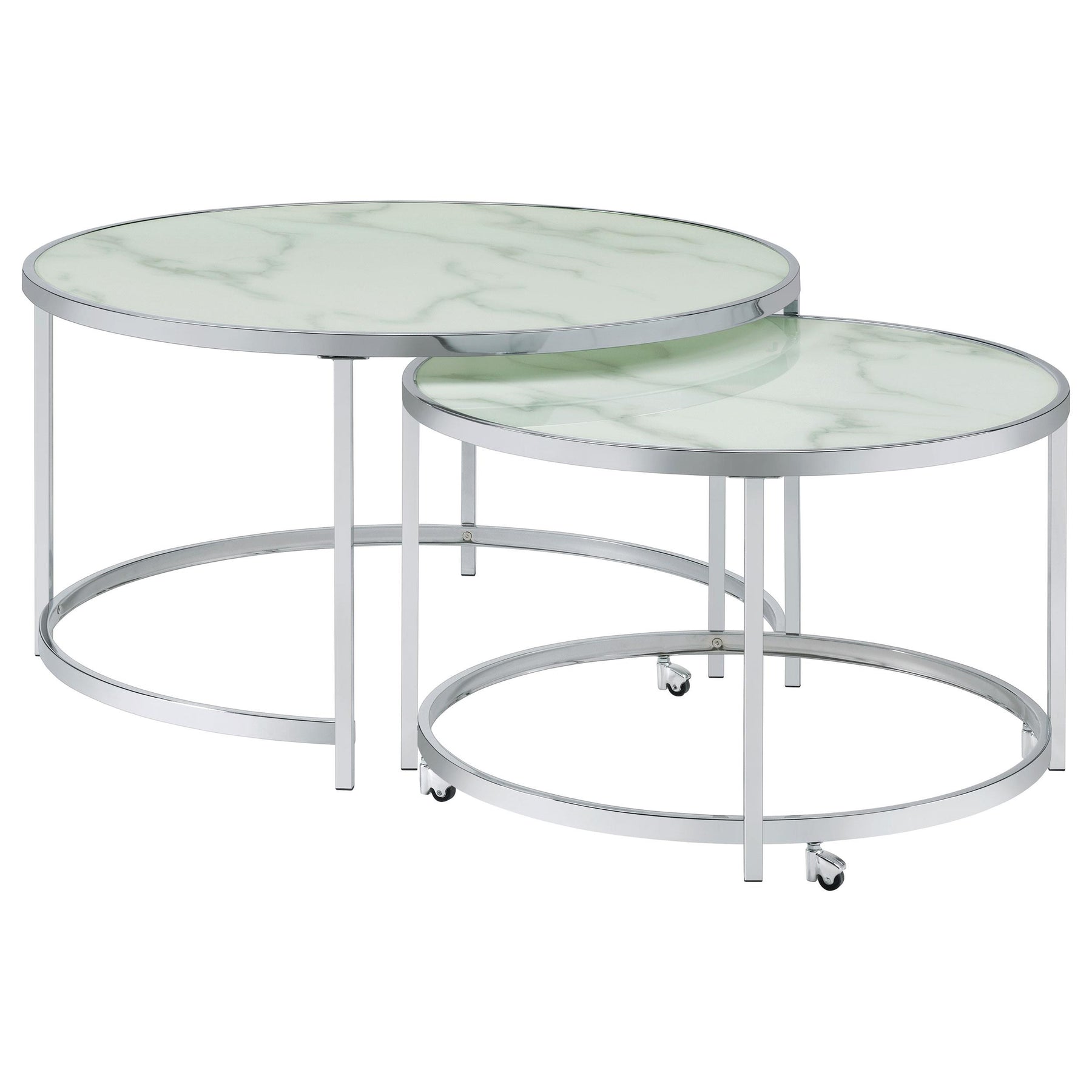 Lynn 2-piece Round Nesting Table White and Chrome Half Price Furniture