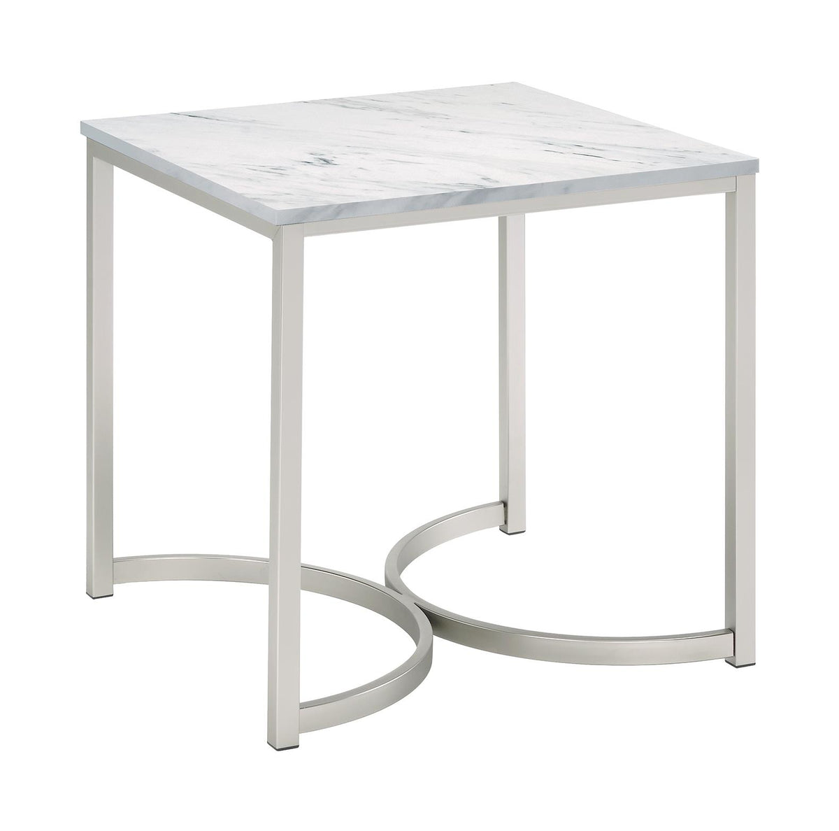 Leona Faux Marble Square End Table White and Satin Nickel  Half Price Furniture