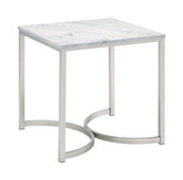 Leona Faux Marble Square End Table White and Satin Nickel Half Price Furniture