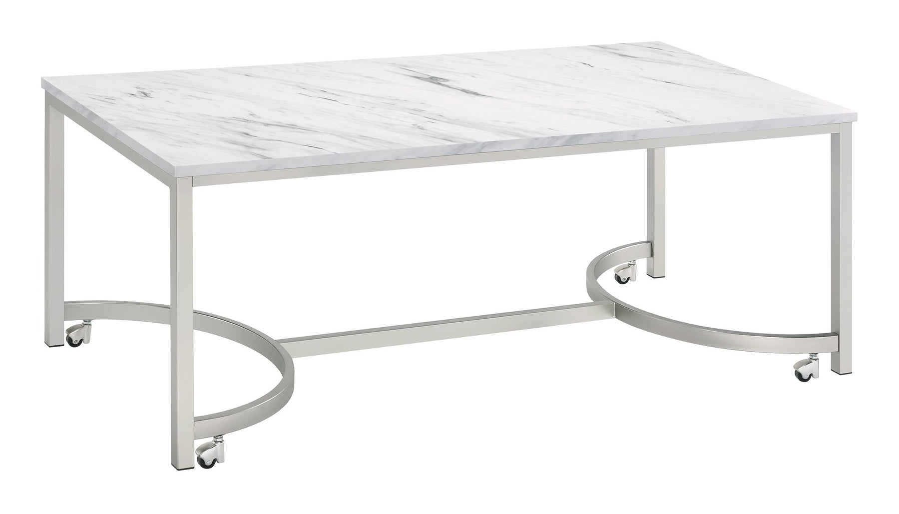 Leona Coffee Table with Casters White and Satin Nickel Half Price Furniture