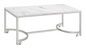 Leona Coffee Table with Casters White and Satin Nickel Half Price Furniture