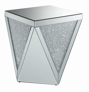 Amore Square End Table with Triangle Detailing Silver and Clear Mirror Half Price Furniture