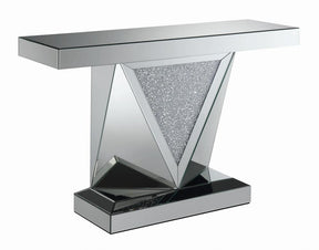 Amore Rectangular Sofa Table with Triangle Detailing Silver and Clear Mirror Half Price Furniture