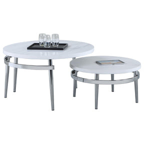 Avilla Round Nesting Coffee Table White and Chrome Half Price Furniture