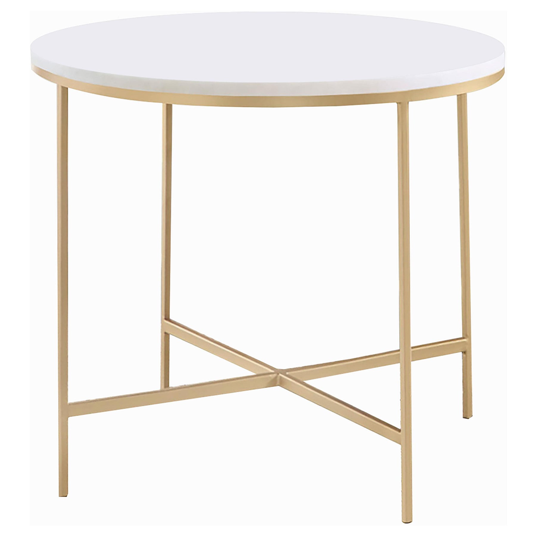 Ellison Round X-cross End Table White and Gold Half Price Furniture