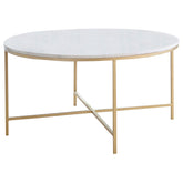 Ellison Round X-cross Coffee Table White and Gold Half Price Furniture