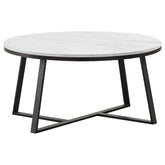 Hugo Round Coffee Table White and Matte Black Half Price Furniture