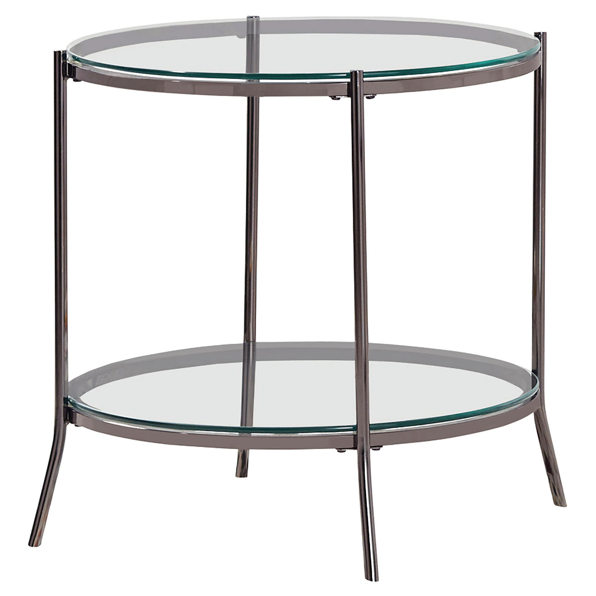 Laurie Round Glass Top End Table Black Nickel and Clear  Half Price Furniture