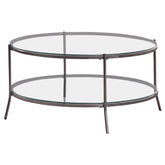 Laurie Glass Top Round Coffee Table Black Nickel and Clear Half Price Furniture