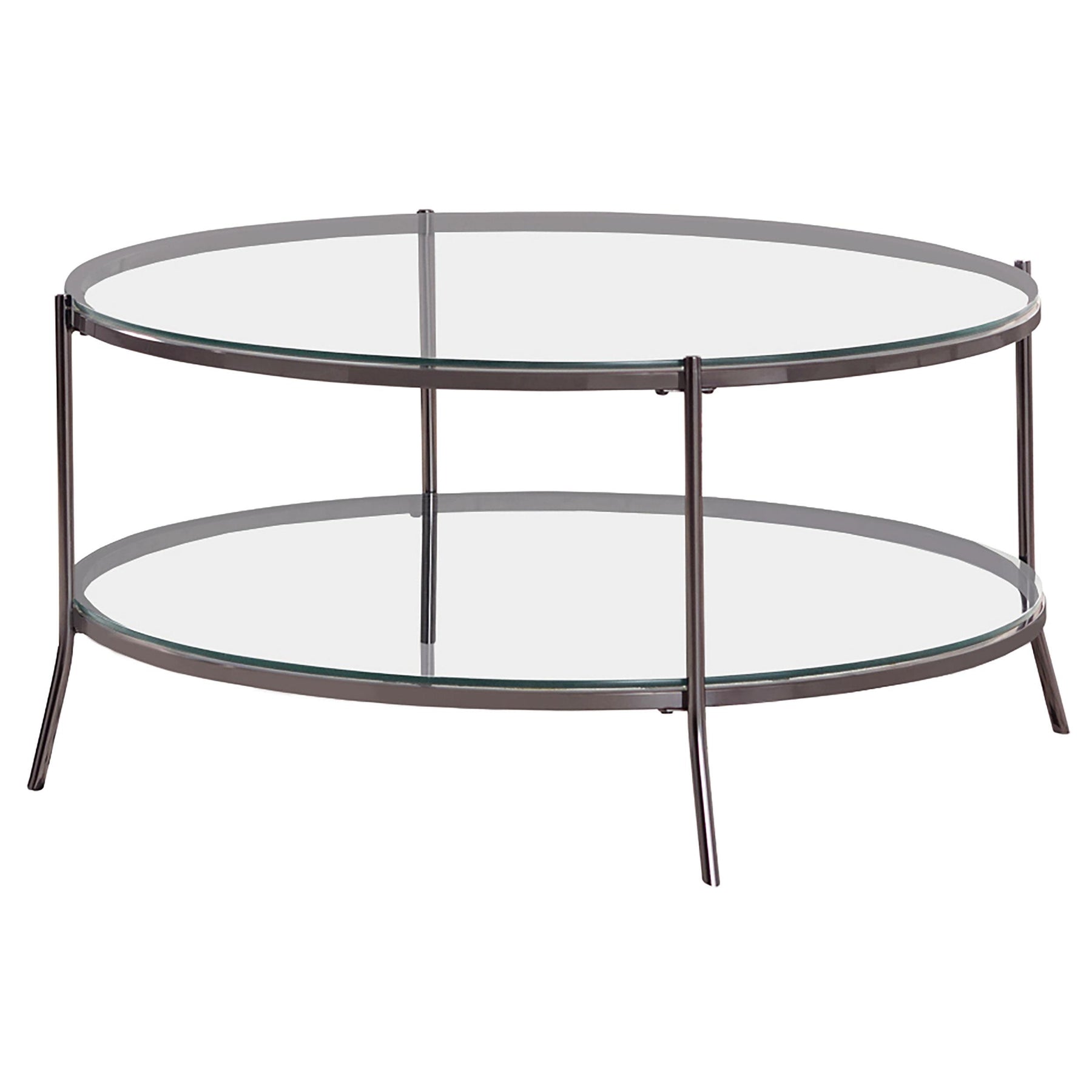 Laurie Glass Top Round Coffee Table Black Nickel and Clear Half Price Furniture