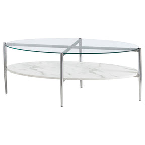 Cadee Round Glass Top Coffee Table White and Chrome  Half Price Furniture