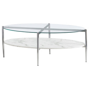 Cadee Round Glass Top Coffee Table White and Chrome Half Price Furniture