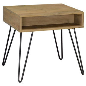 Fanning Square End Table with Open Compartment Golden Oak and Black Half Price Furniture