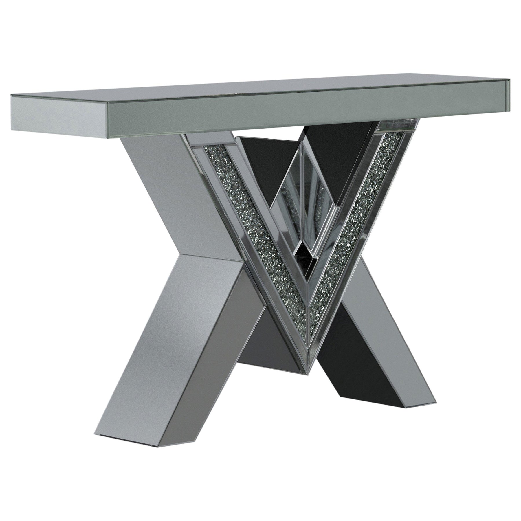 Taffeta V-shaped Sofa Table with Glass Top Silver Half Price Furniture