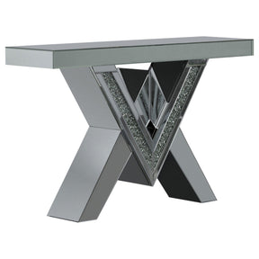 Taffeta V-shaped Sofa Table with Glass Top Silver Half Price Furniture