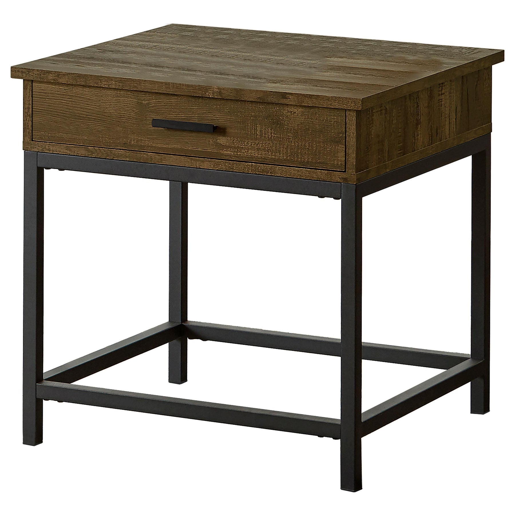 Byers Square 1-drawer End Table Brown Oak and Sandy Black Half Price Furniture