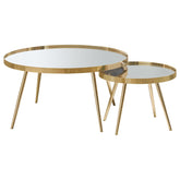 Kaelyn 2-piece Mirror Top Nesting Coffee Table Mirror and Gold Half Price Furniture