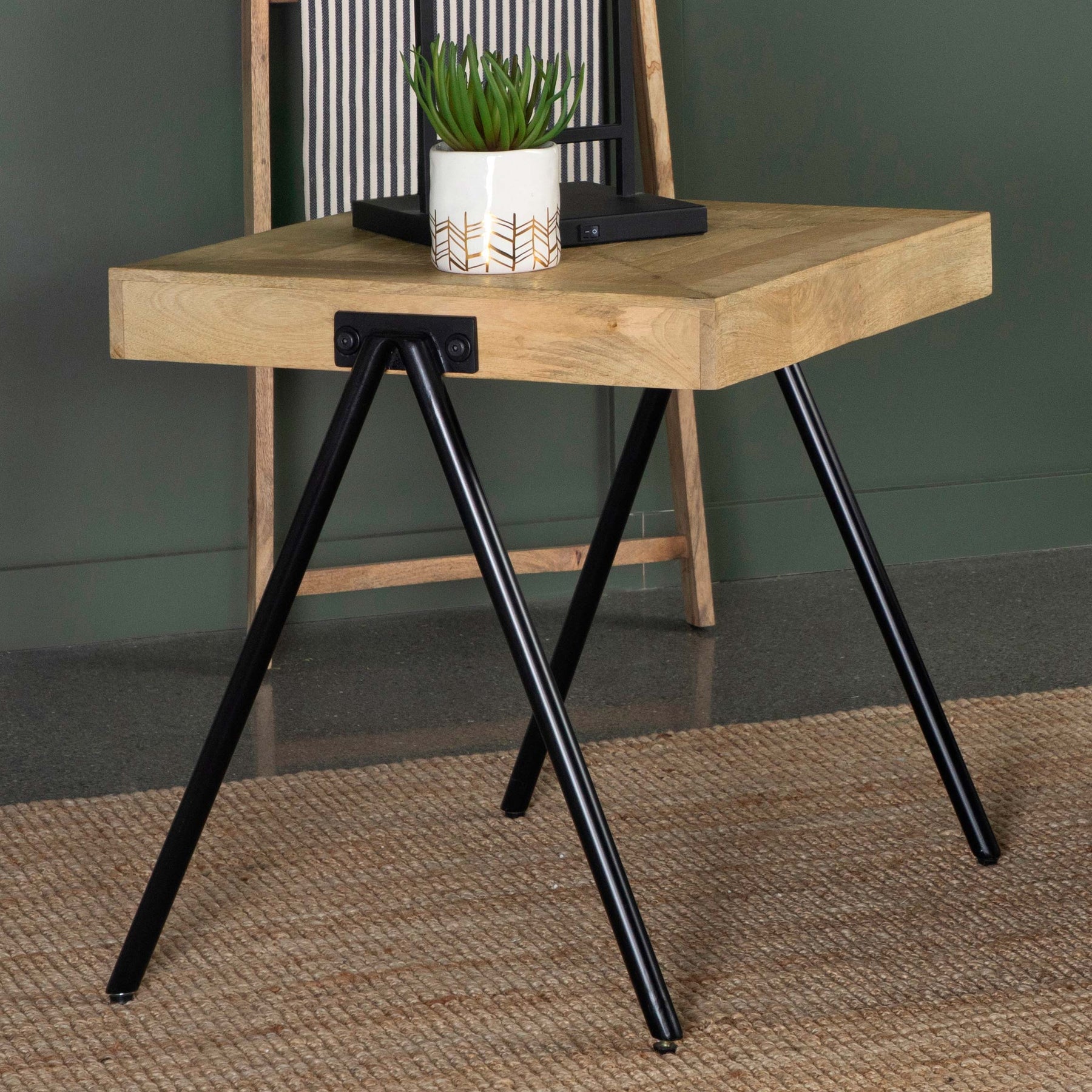 Avery Square End Table with Metal Legs Natural and Black Half Price Furniture