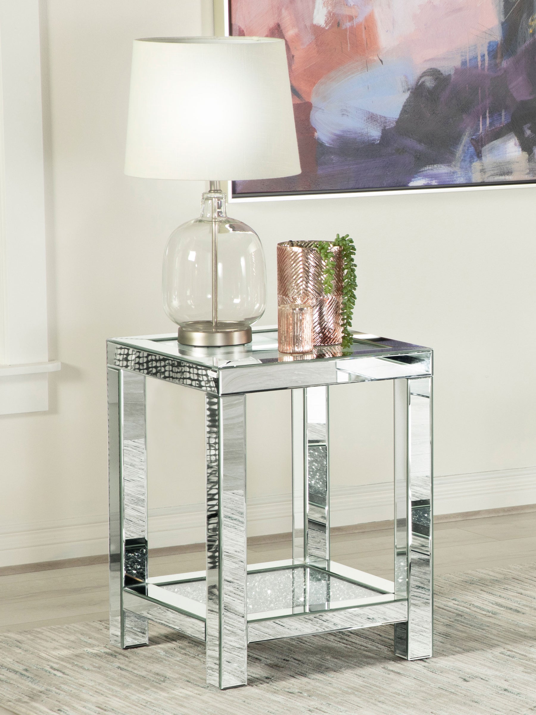 Valentina Square End Table with Glass Top Mirror Half Price Furniture