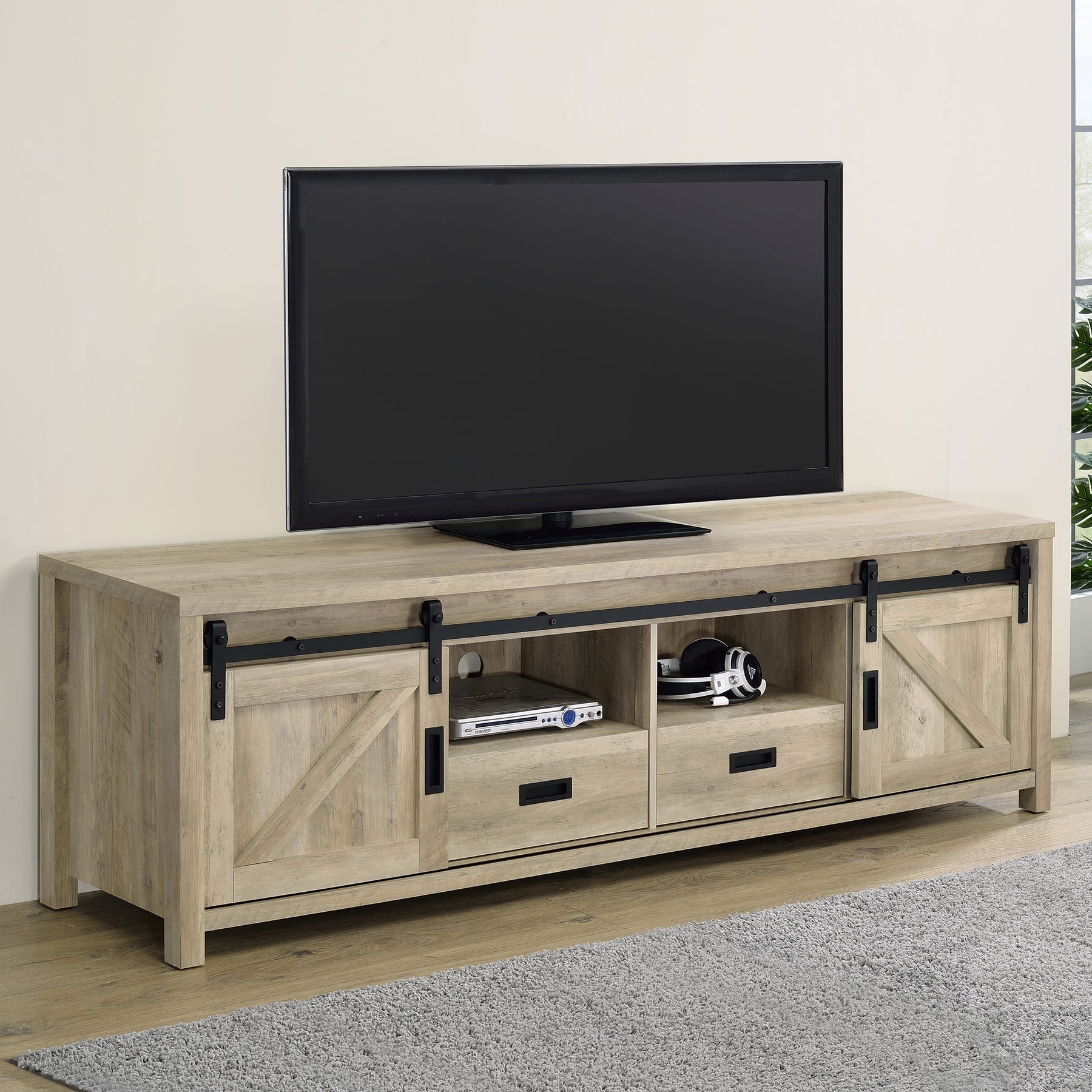 Madra Rectangular TV Console with 2 Sliding Doors Half Price Furniture