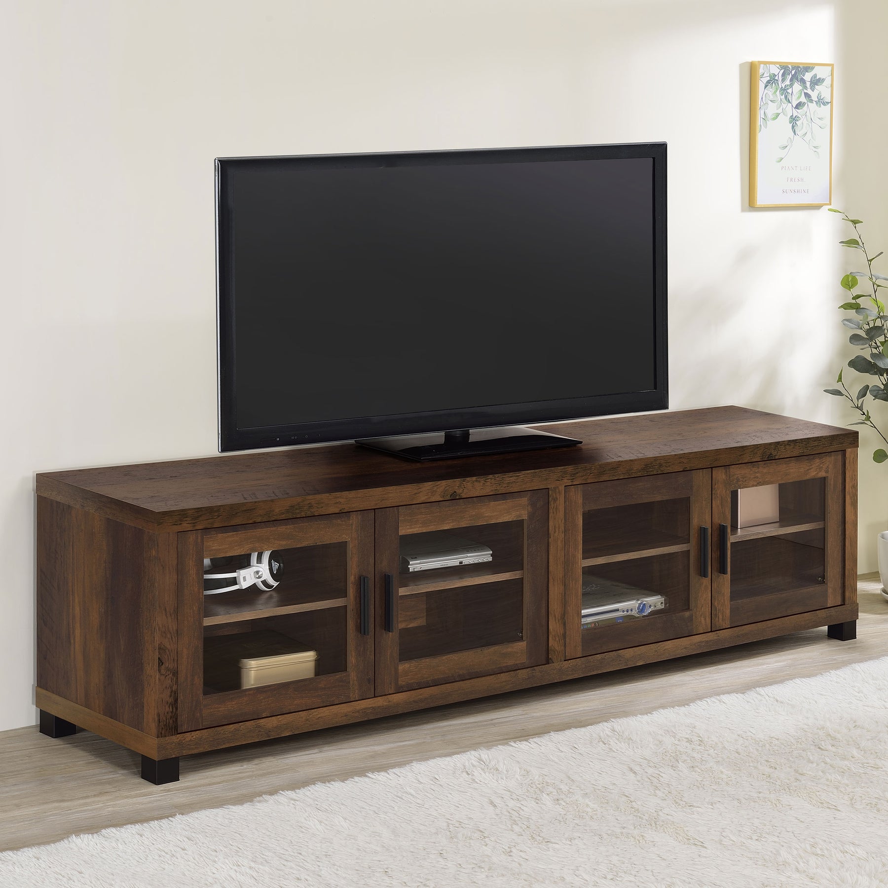 Sachin Rectangular TV Console with Glass Doors - Half Price Furniture