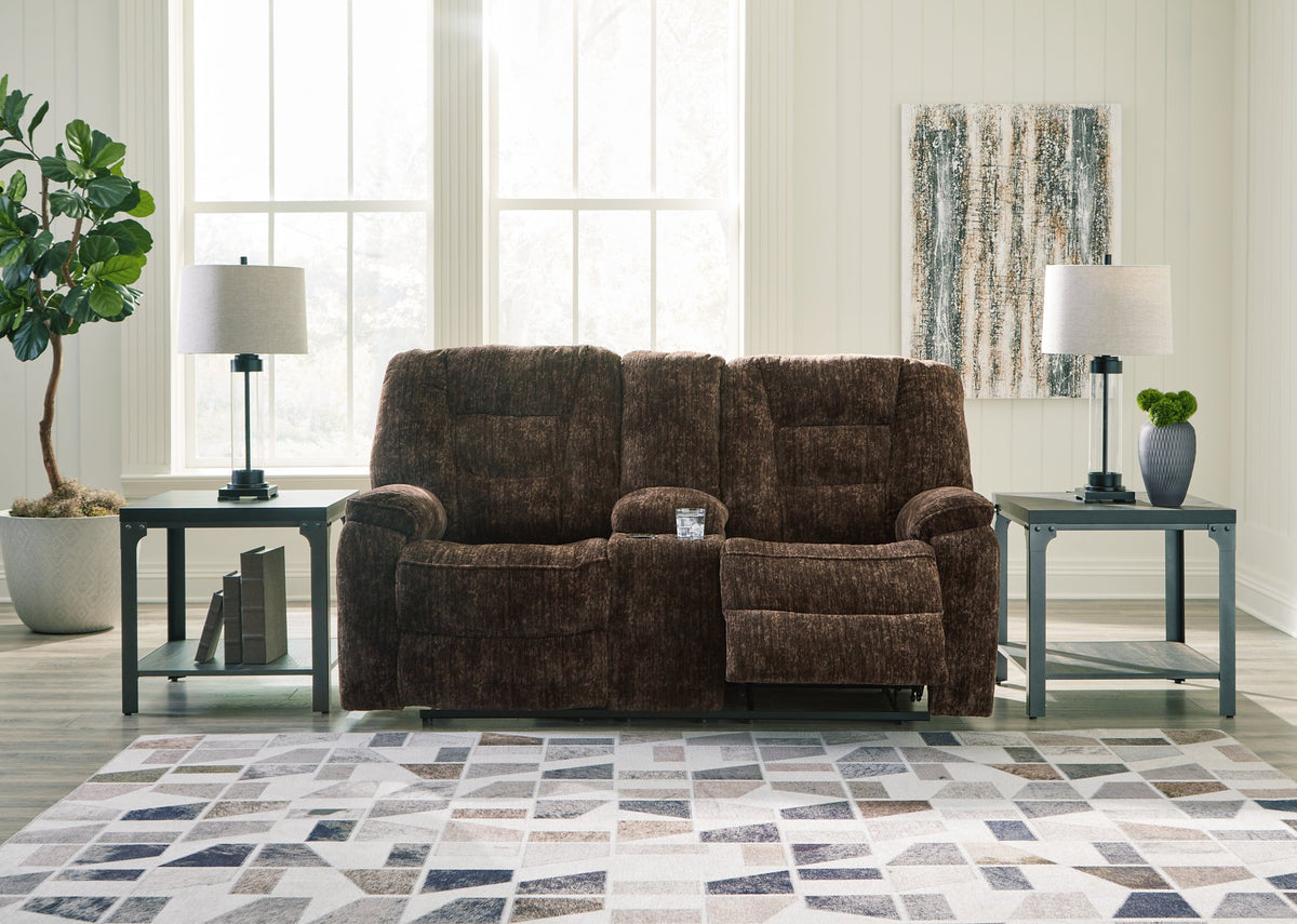 Soundwave Reclining Loveseat with Console  Half Price Furniture